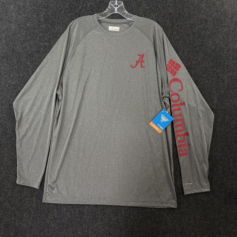 Alabama Crimson Tide Shirt Men's Large Tall Gray Columbia PFG Omni-Shade UPF 50
